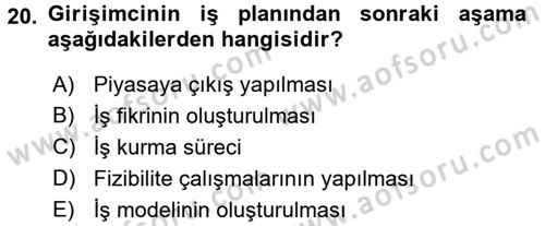 Girişimcilik ve İş Kurma Dersi 2015 - 2016 Yılı Tek Ders Sınav Soruları 20. Soru