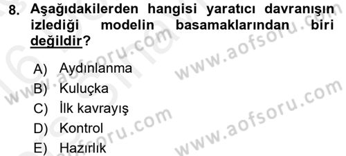 Girişimcilik ve İş Kurma Dersi 2015 - 2016 Yılı Tek Ders Sınav Soruları 8. Soru