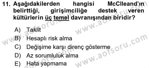 Girişimcilik ve İş Kurma Dersi 2016 - 2017 Yılı 3 Ders Sınav Soruları 11. Soru