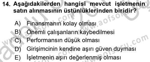 Girişimcilik ve İş Kurma Dersi 2016 - 2017 Yılı 3 Ders Sınav Soruları 14. Soru
