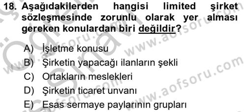 Girişimcilik ve İş Kurma Dersi 2016 - 2017 Yılı 3 Ders Sınav Soruları 18. Soru