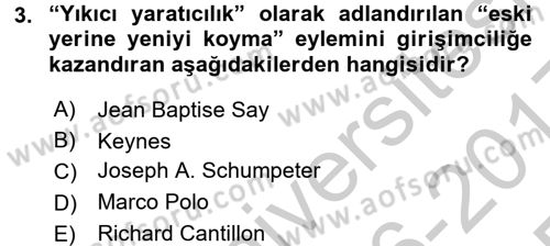 Girişimcilik ve İş Kurma Dersi 2016 - 2017 Yılı 3 Ders Sınav Soruları 3. Soru