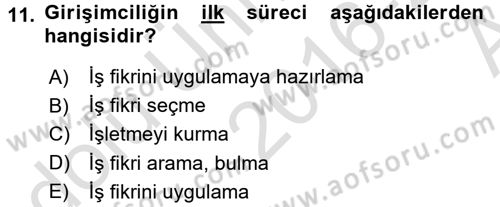 Girişimcilik ve İş Kurma Dersi 2016 - 2017 Yılı (Vize) Ara Sınavı 11. Soru