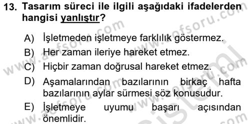 Girişimcilik ve İş Kurma Dersi 2016 - 2017 Yılı (Vize) Ara Sınavı 13. Soru