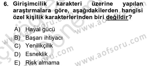 Girişimcilik ve İş Kurma Dersi 2016 - 2017 Yılı (Vize) Ara Sınavı 6. Soru