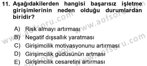 Girişimcilik ve İş Kurma Dersi 2016 - 2017 Yılı (Final) Dönem Sonu Sınav Soruları 11. Soru