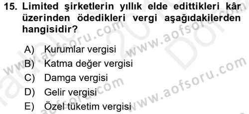 Girişimcilik ve İş Kurma Dersi 2016 - 2017 Yılı (Final) Dönem Sonu Sınav Soruları 15. Soru