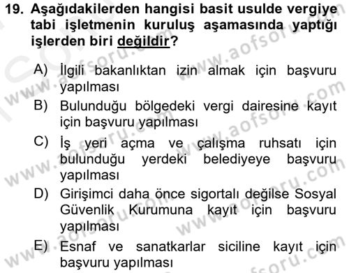 Girişimcilik ve İş Kurma Dersi 2016 - 2017 Yılı (Final) Dönem Sonu Sınav Soruları 19. Soru