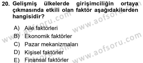Girişimcilik ve İş Kurma Dersi 2016 - 2017 Yılı (Final) Dönem Sonu Sınav Soruları 20. Soru