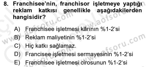Girişimcilik ve İş Kurma Dersi 2016 - 2017 Yılı (Final) Dönem Sonu Sınav Soruları 8. Soru