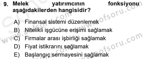 Girişimcilik ve İş Kurma Dersi 2016 - 2017 Yılı (Final) Dönem Sonu Sınav Soruları 9. Soru