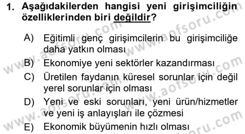 Girişimcilik ve İş Kurma Dersi 2017 - 2018 Yılı 3 Ders Sınav Soruları 1. Soru