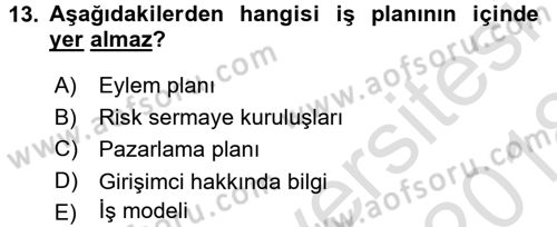 Girişimcilik ve İş Kurma Dersi 2017 - 2018 Yılı (Vize) Ara Sınavı 13. Soru