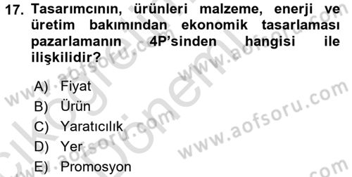 Girişimcilik ve İş Kurma Dersi 2017 - 2018 Yılı (Vize) Ara Sınavı 17. Soru