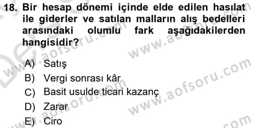 Girişimcilik ve İş Kurma Dersi 2018 - 2019 Yılı 3 Ders Sınav Soruları 18. Soru