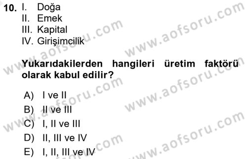 Girişimcilik ve İş Kurma Dersi Ara Sınavı Deneme Sınav Soruları 10. Soru