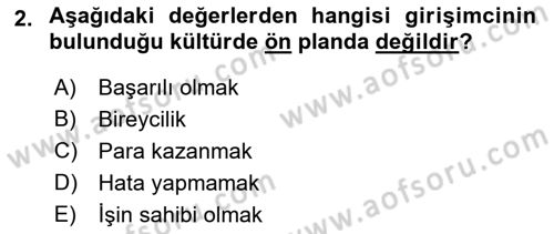 Girişimcilik ve İş Kurma Dersi Ara Sınavı Deneme Sınav Soruları 2. Soru