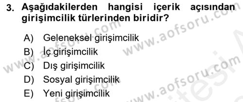 Girişimcilik ve İş Kurma Dersi Ara Sınavı Deneme Sınav Soruları 3. Soru