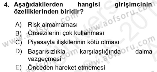 Girişimcilik ve İş Kurma Dersi 2018 - 2019 Yılı (Vize) Ara Sınav Soruları 4. Soru