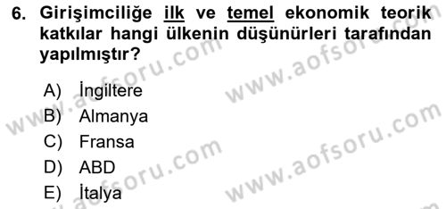 Girişimcilik ve İş Kurma Dersi Ara Sınavı Deneme Sınav Soruları 6. Soru