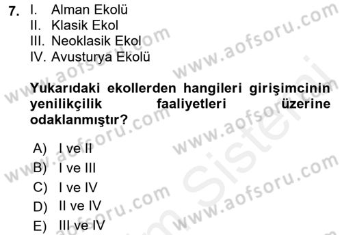 Girişimcilik ve İş Kurma Dersi 2018 - 2019 Yılı (Vize) Ara Sınav Soruları 7. Soru