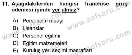 Girişimcilik ve İş Kurma Dersi 2018 - 2019 Yılı (Final) Dönem Sonu Sınav Soruları 11. Soru