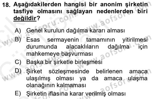 Girişimcilik ve İş Kurma Dersi 2018 - 2019 Yılı (Final) Dönem Sonu Sınav Soruları 18. Soru