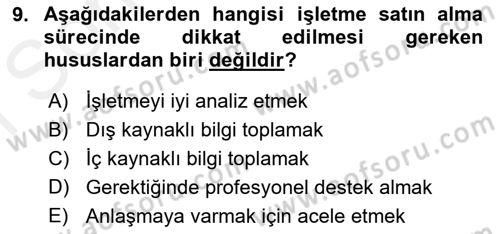 Girişimcilik ve İş Kurma Dersi 2018 - 2019 Yılı (Final) Dönem Sonu Sınav Soruları 9. Soru