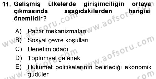 Girişimcilik ve İş Kurma Dersi 2018 - 2019 Yılı Yaz Okulu Sınav Soruları 11. Soru
