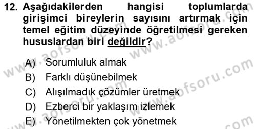 Girişimcilik ve İş Kurma Dersi 2018 - 2019 Yılı Yaz Okulu Sınav Soruları 12. Soru