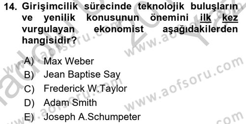 Girişimcilik ve İş Kurma Dersi 2018 - 2019 Yılı Yaz Okulu Sınav Soruları 14. Soru