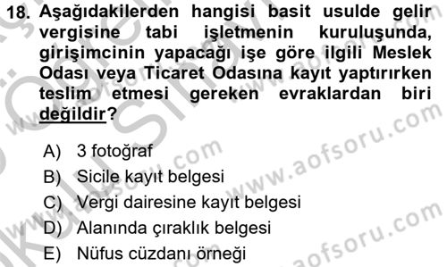 Girişimcilik ve İş Kurma Dersi 2018 - 2019 Yılı Yaz Okulu Sınav Soruları 18. Soru