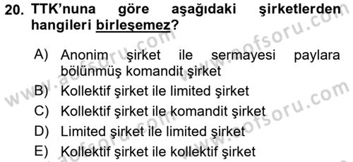 Girişimcilik ve İş Kurma Dersi 2018 - 2019 Yılı Yaz Okulu Sınav Soruları 20. Soru