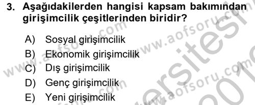 Girişimcilik ve İş Kurma Dersi 2018 - 2019 Yılı Yaz Okulu Sınav Soruları 3. Soru