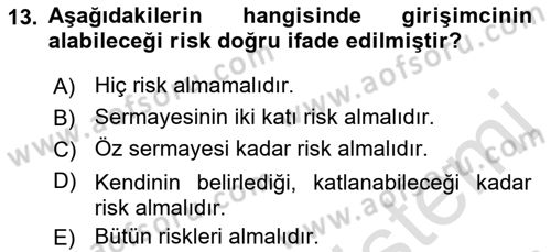 Girişimcilik ve İş Kurma Dersi Ara Sınavı Deneme Sınav Soruları 13. Soru