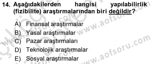 Girişimcilik ve İş Kurma Dersi Ara Sınavı Deneme Sınav Soruları 14. Soru