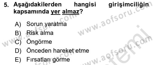 Girişimcilik ve İş Kurma Dersi Ara Sınavı Deneme Sınav Soruları 5. Soru