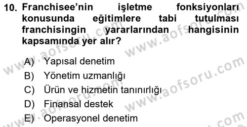 Girişimcilik ve İş Kurma Dersi 2019 - 2020 Yılı (Final) Dönem Sonu Sınav Soruları 10. Soru