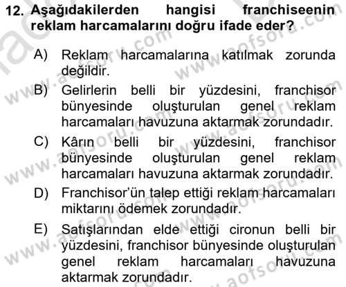 Girişimcilik ve İş Kurma Dersi 2019 - 2020 Yılı (Final) Dönem Sonu Sınav Soruları 12. Soru