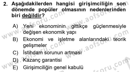 Girişimcilik ve İş Kurma Dersi 2019 - 2020 Yılı (Final) Dönem Sonu Sınav Soruları 2. Soru