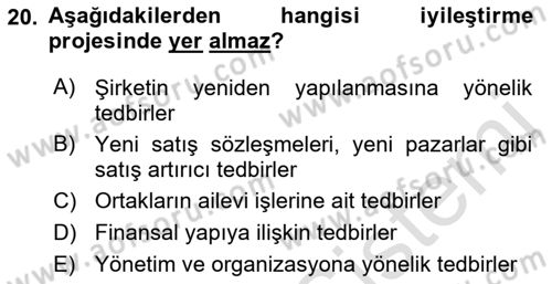 Girişimcilik ve İş Kurma Dersi 2019 - 2020 Yılı (Final) Dönem Sonu Sınav Soruları 20. Soru
