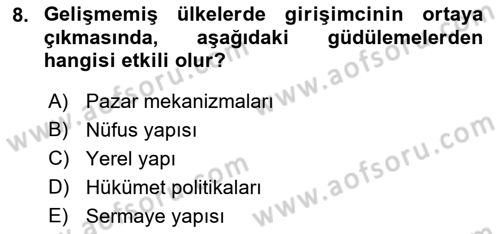 Girişimcilik ve İş Kurma Dersi 2019 - 2020 Yılı (Final) Dönem Sonu Sınav Soruları 8. Soru