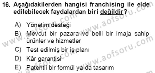 Girişimcilik ve İş Kurma Dersi 2020 - 2021 Yılı Yaz Okulu Sınav Soruları 16. Soru