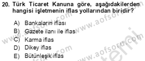 Girişimcilik ve İş Kurma Dersi 2020 - 2021 Yılı Yaz Okulu Sınav Soruları 20. Soru