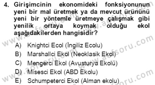 Girişimcilik ve İş Kurma Dersi 2020 - 2021 Yılı Yaz Okulu Sınav Soruları 4. Soru