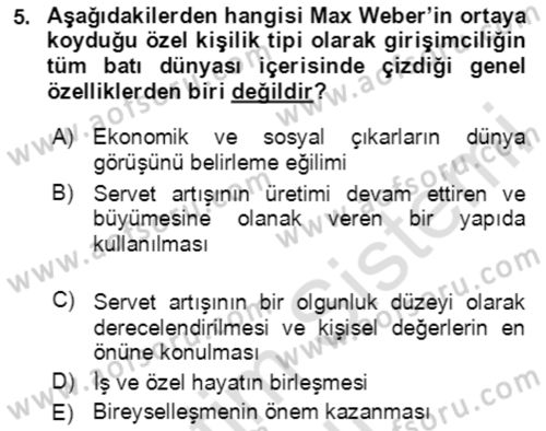 Girişimcilik ve İş Kurma Dersi 2020 - 2021 Yılı Yaz Okulu Sınav Soruları 5. Soru