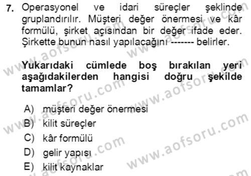 Girişimcilik ve İş Kurma Dersi 2020 - 2021 Yılı Yaz Okulu Sınav Soruları 7. Soru
