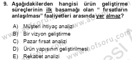 Girişimcilik ve İş Kurma Dersi 2020 - 2021 Yılı Yaz Okulu Sınav Soruları 9. Soru