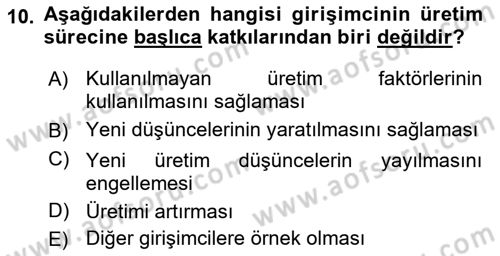 Girişimcilik ve İş Kurma Dersi Ara Sınavı Deneme Sınav Soruları 10. Soru