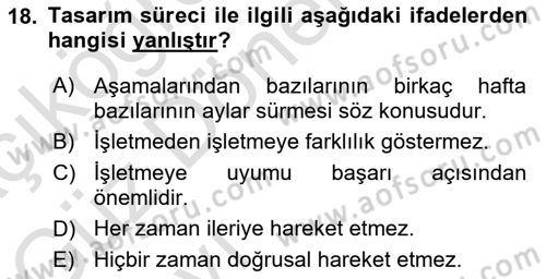 Girişimcilik ve İş Kurma Dersi Ara Sınavı Deneme Sınav Soruları 18. Soru